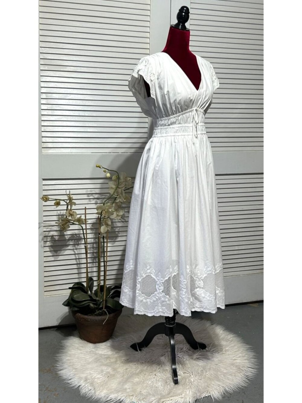 Current Air Los Angeles Women White Cotton Leia Embroidered Midi Dress Sz S 3580 - Picture 3 of 15